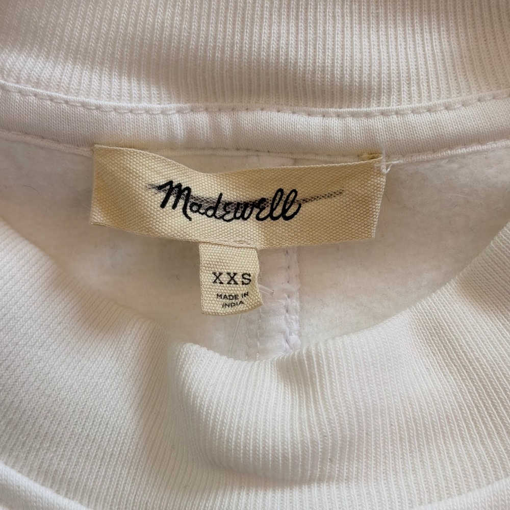 Madewell Sweatshirt Crewneck Varsity Stripe Oversized White Blue NY284 XXS NWT - Picture 12 of 14
